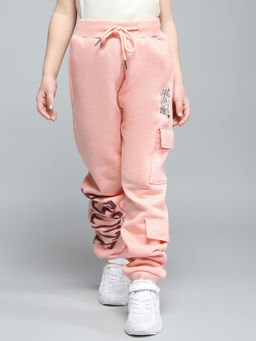 Monte Carlo - Girls Printed Peach Mid Rise Regular Fit Jogger