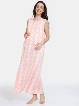 Zivame - Ikat Knit Cotton Full Length Nightdress - Candy Pink