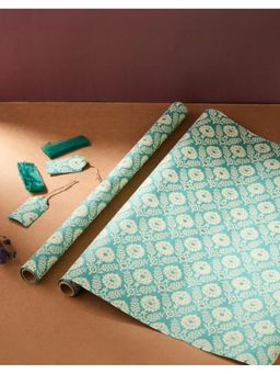 Fabindia - Teal Paper Printed Sarkhaab Wrapping Sheet (Pack of 2)