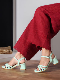 Iconics - Women Fashionable Pista Green Color Party Wear Back Strap Sandals