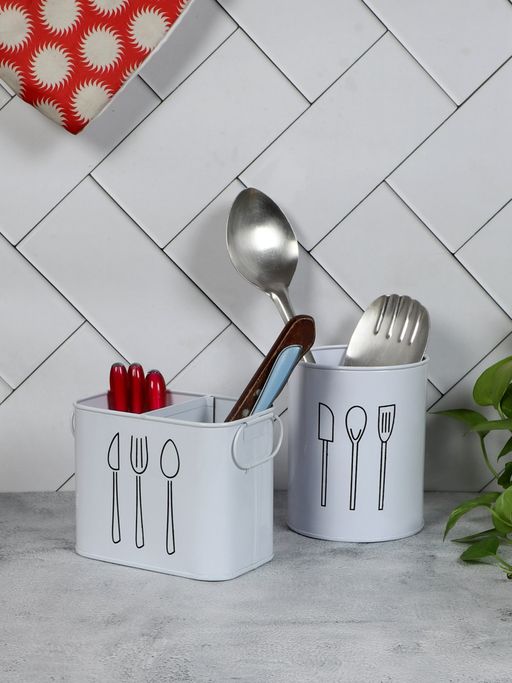 Amaya Decors White Cutlery Stand (Set of 2)