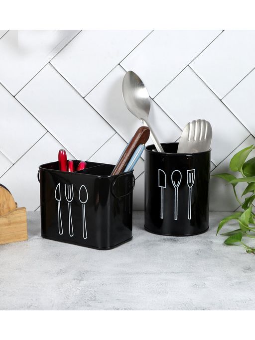 Amaya Decors Black Cutlery Stand (Set of 2)