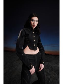 THNWHN - Black Haze Denim Crop Top