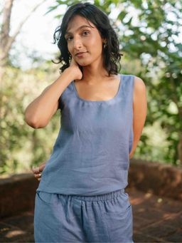 Creatures of Habit - Linen Round Neck Tank- Wildflower Blue