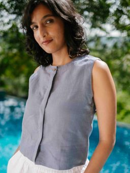 Creatures of Habit - Linen Sleeveless Shirt- Wildflower Blue