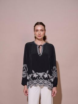 Style Island - Black Nancy Embroidered Top
