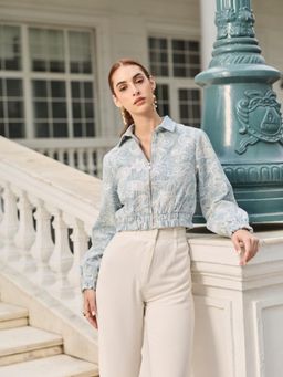 Style Island - Blue Camellia Cropped Jacket