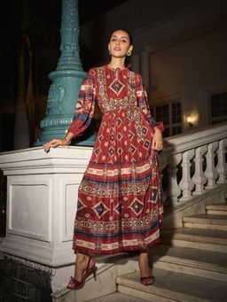 Style Island - Brown Adeline Printed Midi Dress