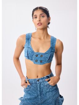 THNWHN - Blue Fitted Denim Vest Crop Top