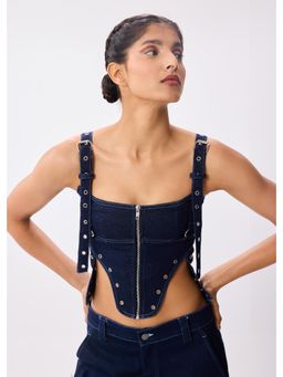 THNWHN - Blue Buckle Up Corset Top