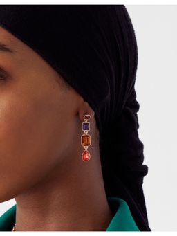 Accessorize London - Women's Purple Amber Eclectic Stones Long Drop Earring