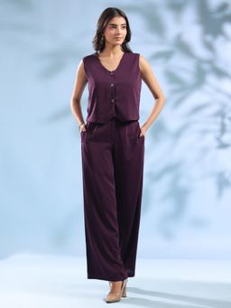 SAY - Purple V Neck Polyester Co-ord set With Jacket for Women