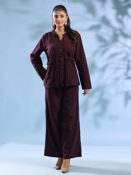 SAY - Purple Mandarin Neck Pure Cotton Co-ord set for Women