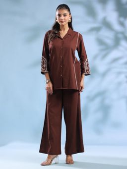 SAY - Brown Dyed Notched Lapel Pure Cotton Co-ord set for Women