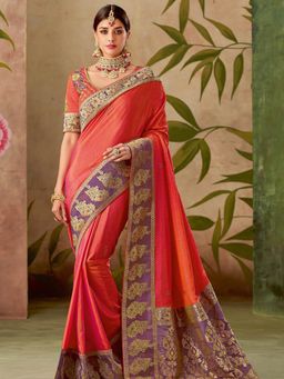 Odette - Orange Dual Tone Silk Designer Saree with Unstitched Blouse