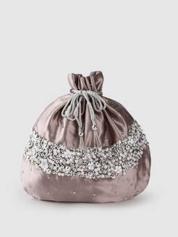 Modarta By Kamakshi - Pink Silk Potli Bag with Pearls Embroidery
