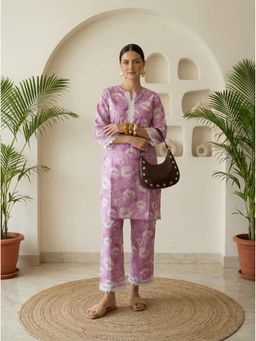 IMANA - Women Lavender Pure Cotton Floral Co-Ord Set