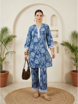 IMANA - Women Blue Pure Cotton Floral Co-Ord Set