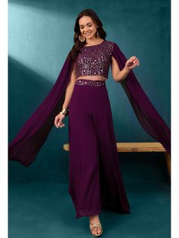 KVS FAB - Women Magenta Georgette Embroidered Top with Palazzo