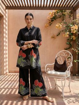 IMANA - Women Black Pure Cotton Floral Co-Ord Set