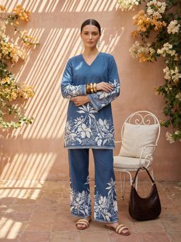 IMANA - Women Blue Pure Cotton Floral Co-Ord Set