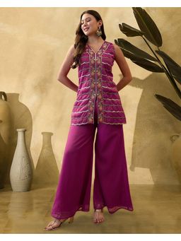 KVS FAB - Women Pink Silk Blend Embroidered Kurta with Palazzo