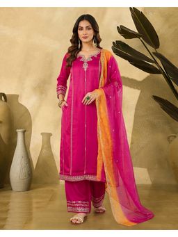 KVS FAB - Women Pink Silk Blend Embroidered Kurta with Pant and Dupatta