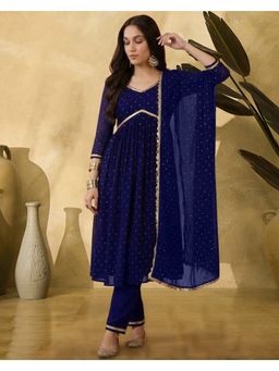 KVS FAB - Women Blue Georgette Printed Kurta with Pant and Dupatta