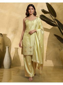 KVS FAB - Women Green Chinon Embroidered Kurta with Palazzo and Dupatta