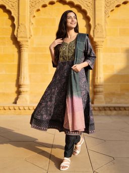 Rangita - Women Blue Viscose Rayon Embroidered Anarkali Kurta with Pant and Dupatta