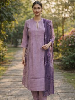 Rangita - Women Mauve Viscose Rayon Embroidered Kurta with Pant and Dupatta