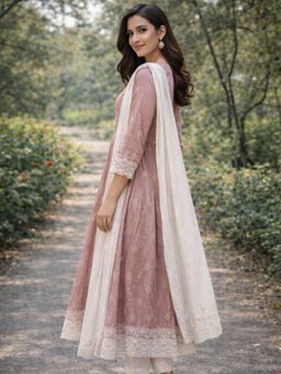 Rangita - Women Pink Viscose Rayon Embroidered Anarkali Kurta with Pant and Dupatta