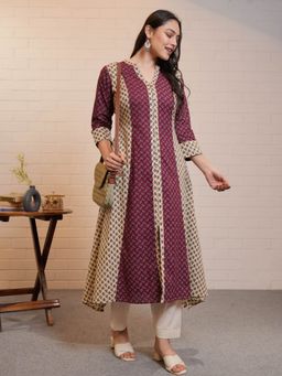 ARAMYA - Women Off White Cotton Abstract Kurta with Pant