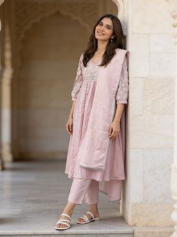 Rangita - Women Lavender Chanderi Embroidered Anarkali Kurta with Pant and Dupatta
