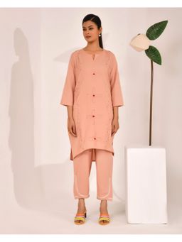 WE'AVE BY SHUBHKARI - Women Peach Cotton Flex Embroidered Kurta with Pant