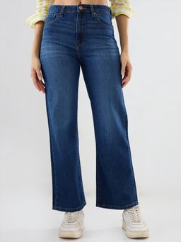 Spykar - Women Blue Solid Wide Leg High Rise Jeans