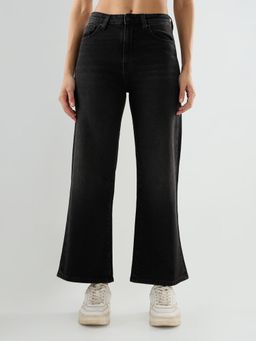 Spykar - Women Black Solid Wide Leg High Rise Jeans