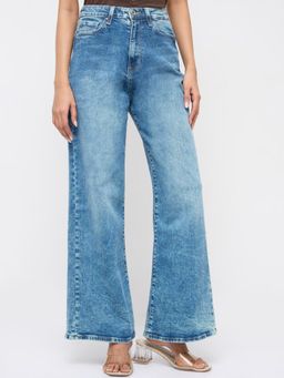 Spykar - Women Blue Solid Wide Leg High Rise Jeans