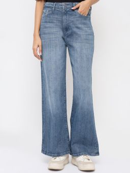 Spykar - Women Blue Solid Wide Leg High Rise Jeans