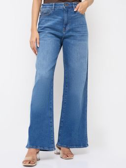 Spykar - Women Blue Solid Wide Leg High Rise Jeans