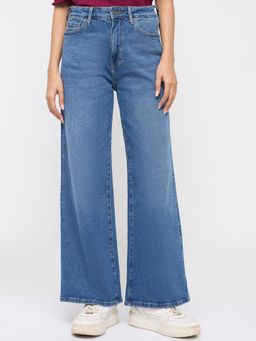 Spykar - Women Blue Solid Wide Leg High Rise Jeans