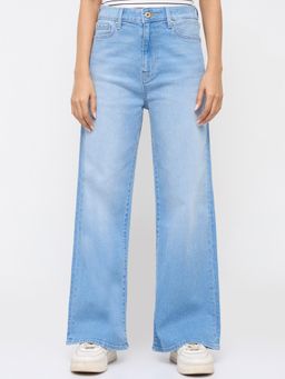 Spykar - Women Blue Solid Wide Leg High Rise Jeans