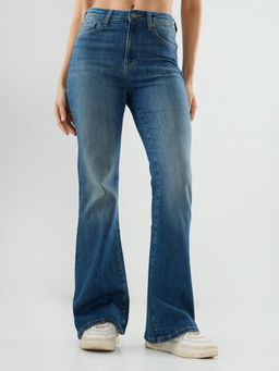 Spykar - Women Blue Solid Flare Leg Mid Rise Jeans