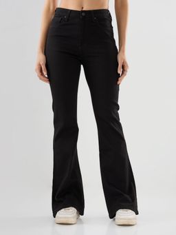 Spykar - Women Black Solid Flare Leg Mid Rise Jeans