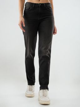 Spykar - Women Black Solid Mom Fit Mid Rise Jeans