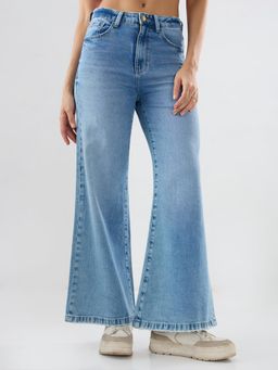 Spykar - Women Blue Solid Wide Leg High Rise Jeans