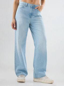 Spykar - Women Blue Solid Straight Fit High Rise Jeans
