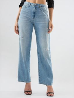 Spykar - Women Blue Solid Straight Fit High Rise Jeans