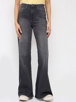 Spykar - Women Grey Solid Flare Leg High Rise Jeans