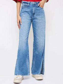 Spykar - Women Blue Solid Straight Fit High Rise Jeans